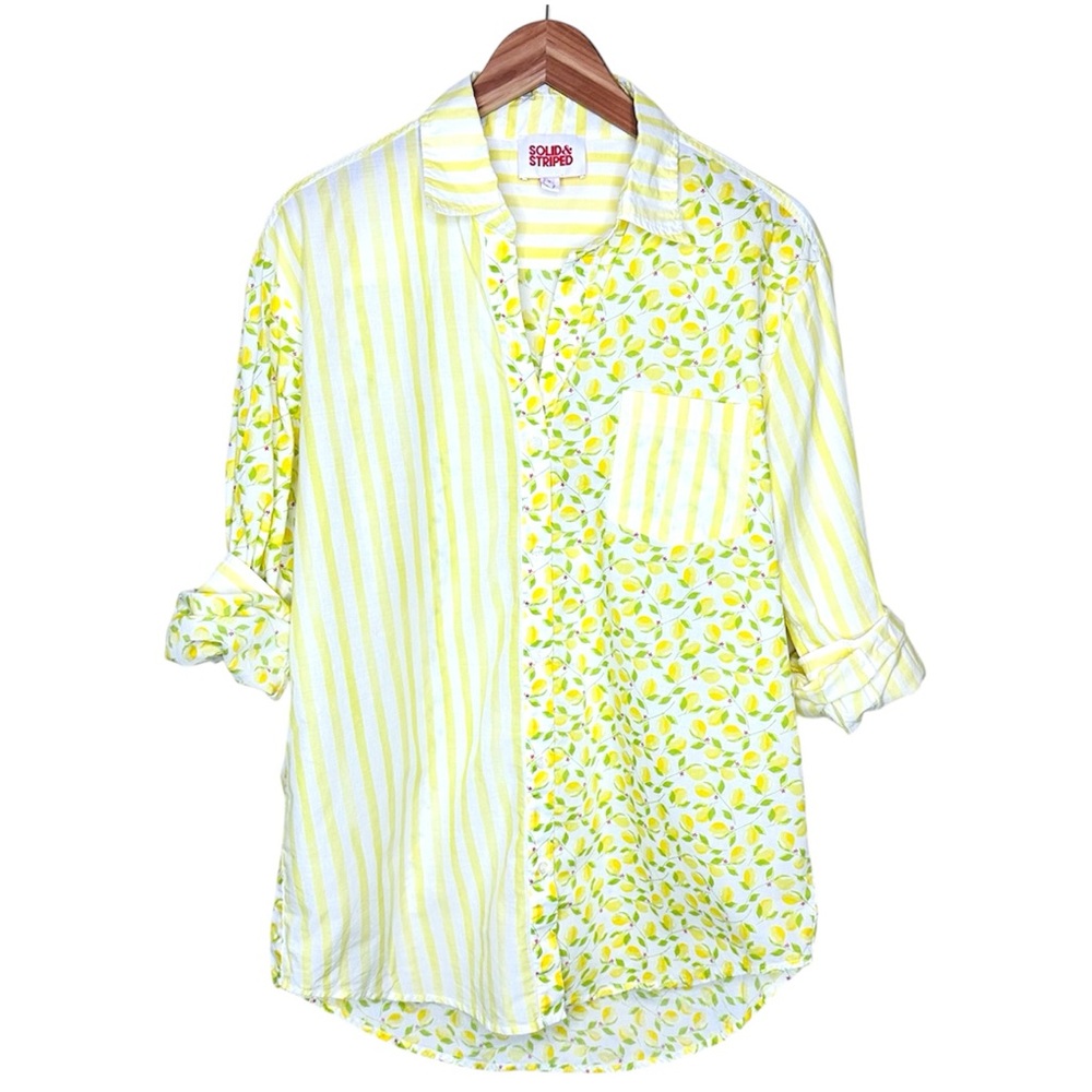 Solid & Striped Lemon Print Button Down Shirt Siz… - image 2